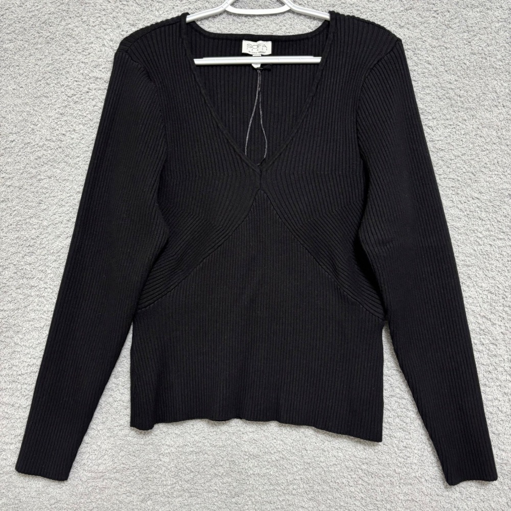 Ribbed V-Neck Long Sleeve Knit Top XXXL – Sofia Jeans by Sofia Vergara